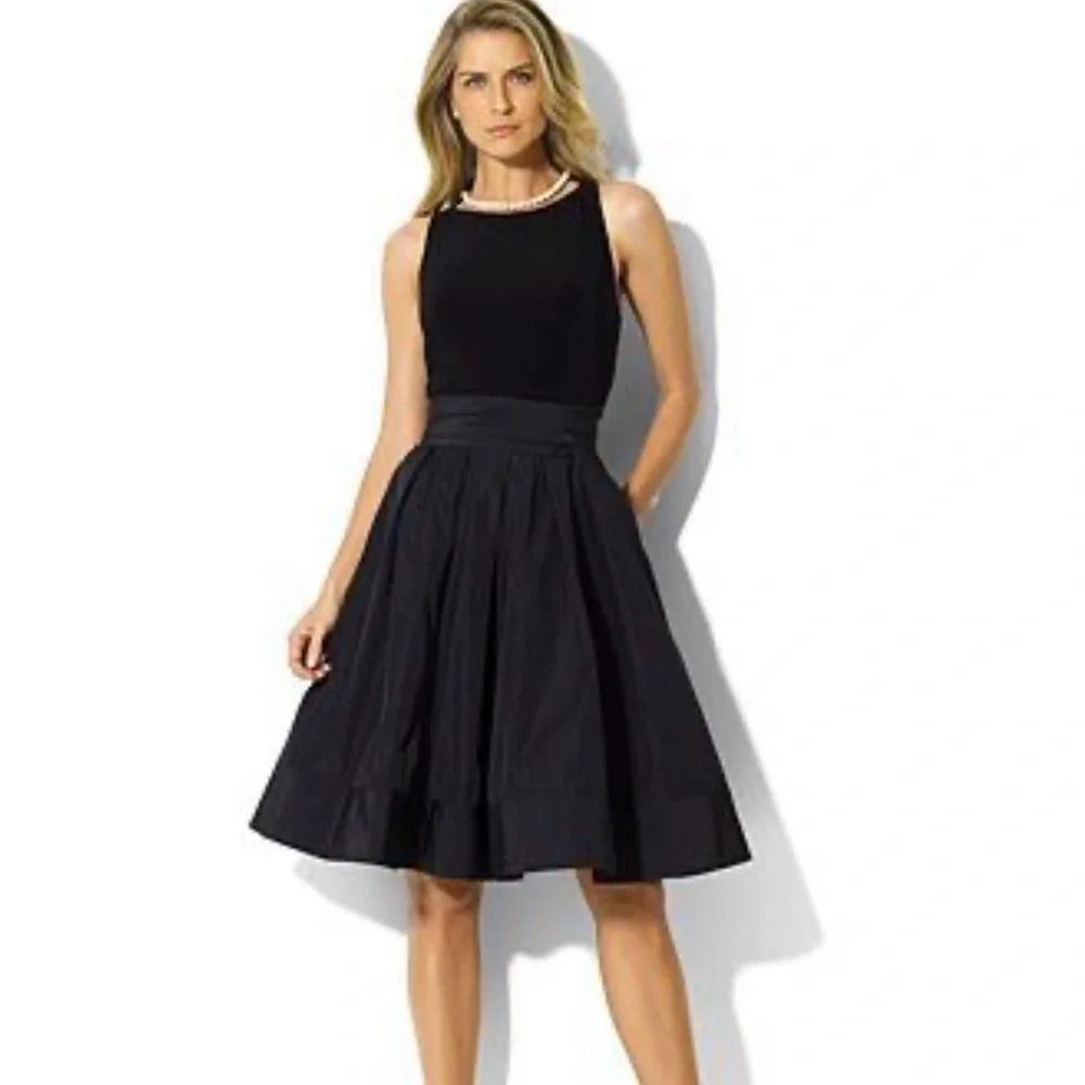 Ralph Lauren Dress Black Taffeta W/Bow Pockets V Back 8p - Picture 1 of 5
